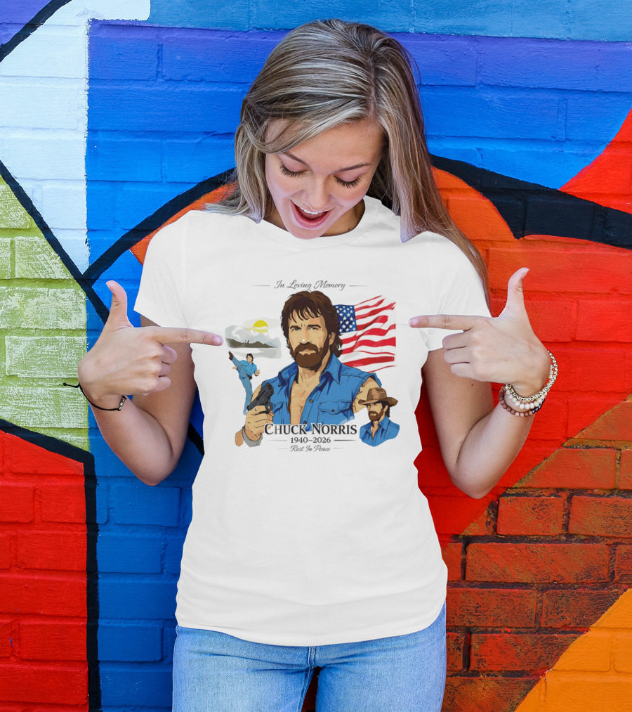 Chuck Norris Legends Never Die 1940 2026 American Flag T-Shirt