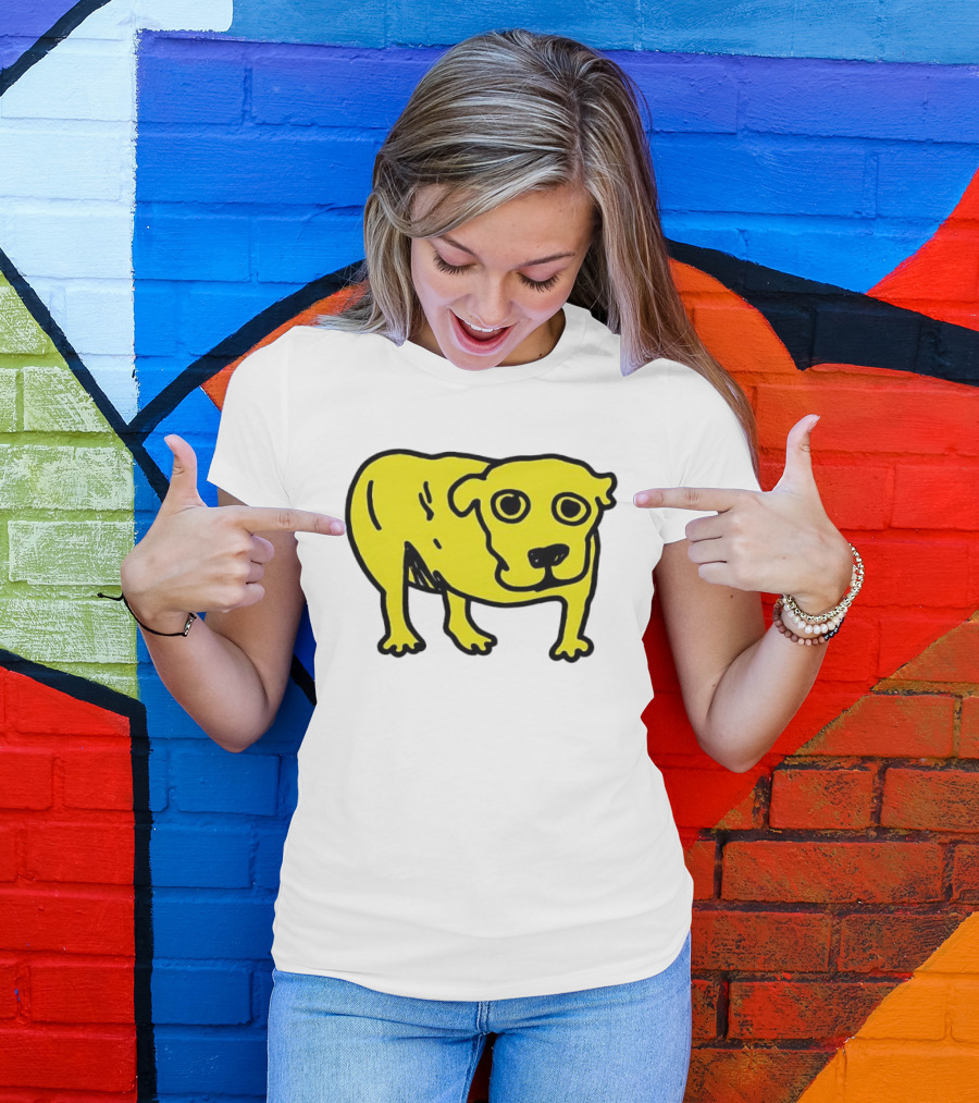 Tripod Dog Doodle Minimalist Yellow Canine Drawing T-Shirt