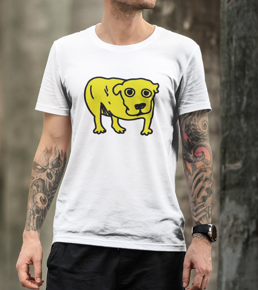 Tripod Dog Doodle Minimalist Yellow Canine Drawing T-Shirt
