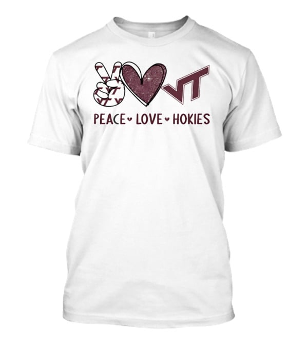 Peace Love Hokies VT Hand Sign Heart Shape Virginia Tech Football T-Shirt