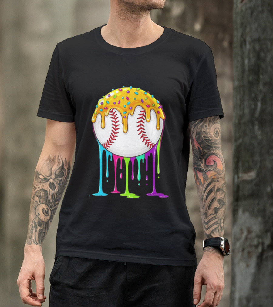 Baseball Dripping Icing Candy Sprinkles Rainbow T-Shirt