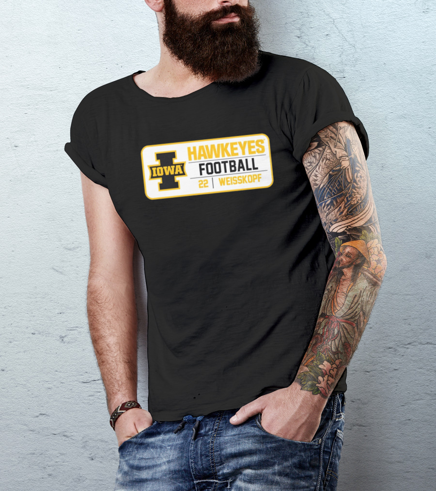 Iowa Hawkeyes Football 22 Weisskopf Black Gold T-Shirt