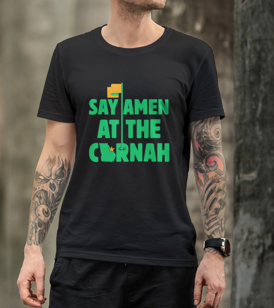 Say Amen At The Cornah Golf Flag Star Motif T-Shirt
