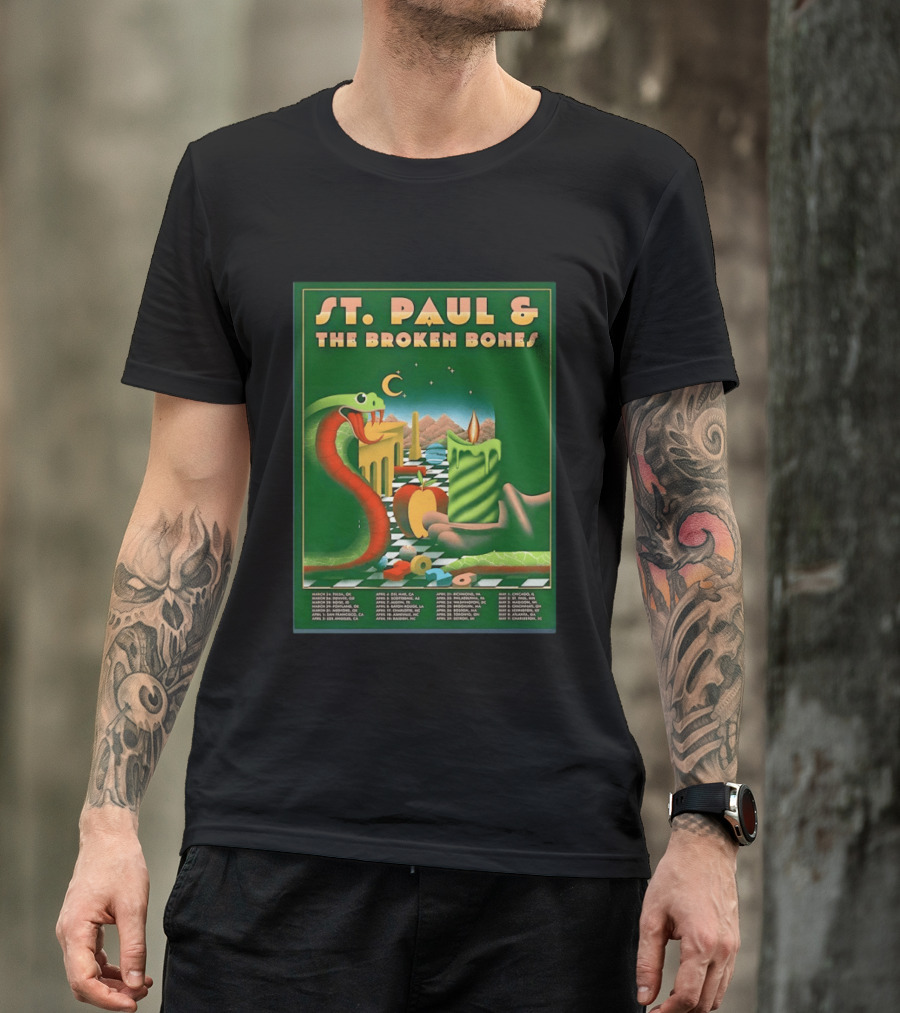 St Paul And The Broken Bones 2026 North America Tour Snake Candle Chessboard T-Shirt