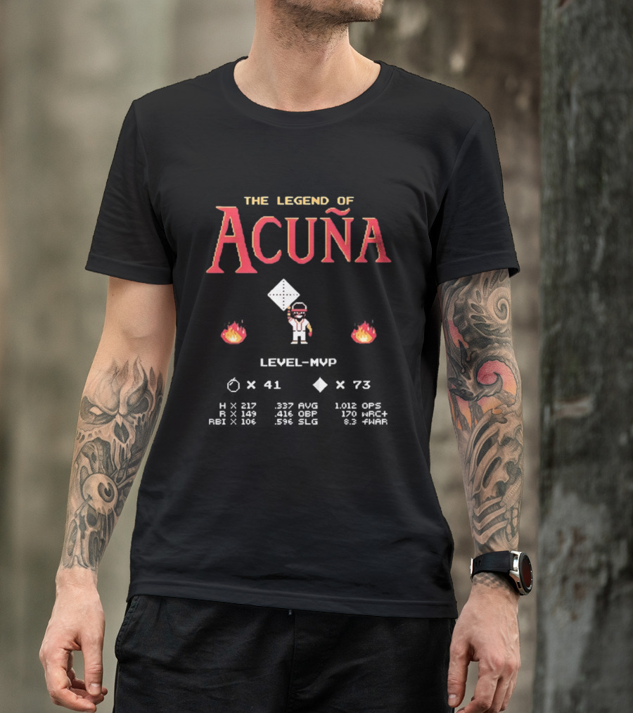 The Legend Of Acuña Jr MVP Level With Baseball Diamond And Flames T-Shirt