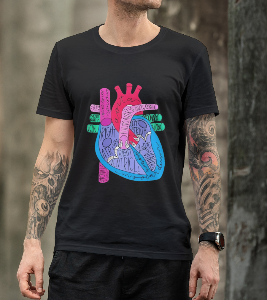 Heart Anatomy Aorta Pulmonary Artery Superior Vena Cava Right Atrium Ventricle Diagram T-Shirt