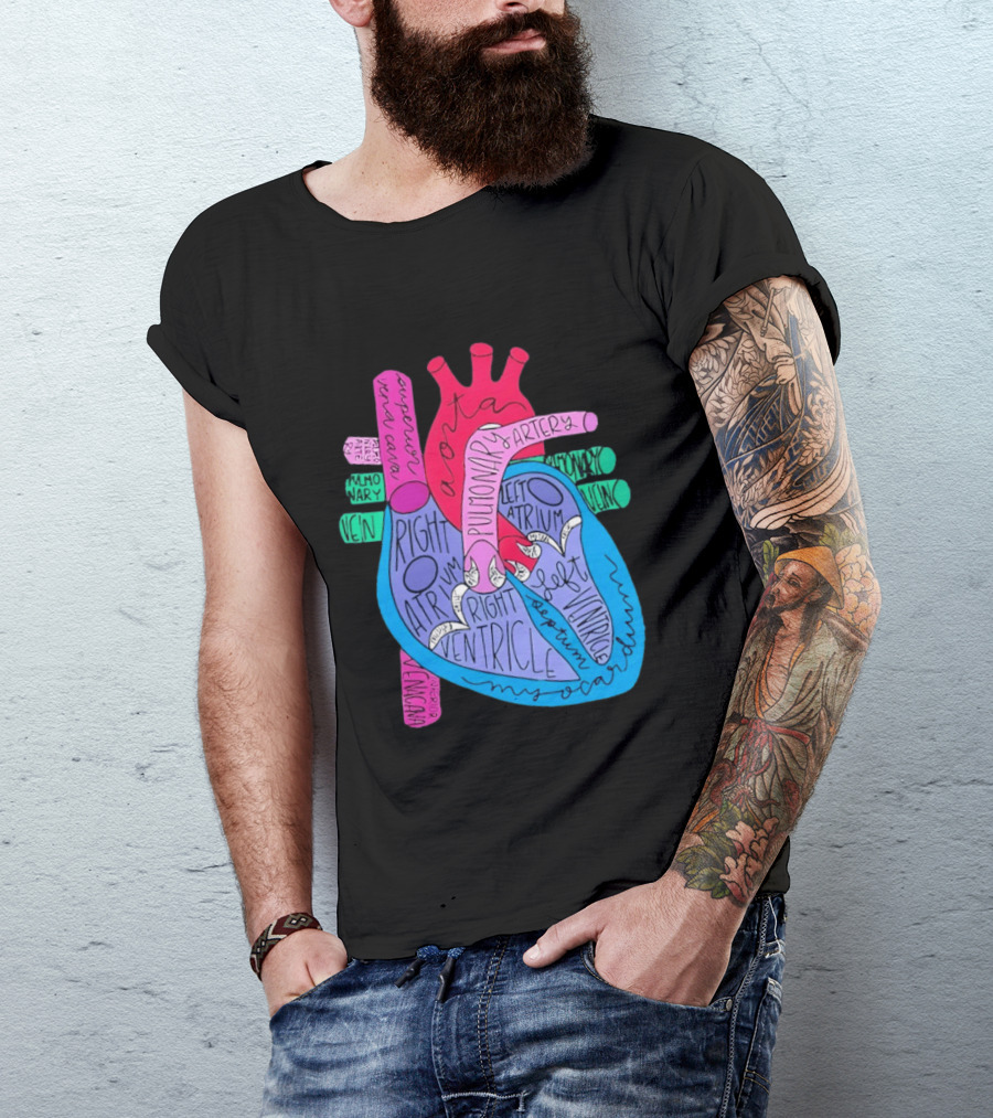 Heart Anatomy Aorta Pulmonary Artery Superior Vena Cava Right Atrium Ventricle Diagram T-Shirt