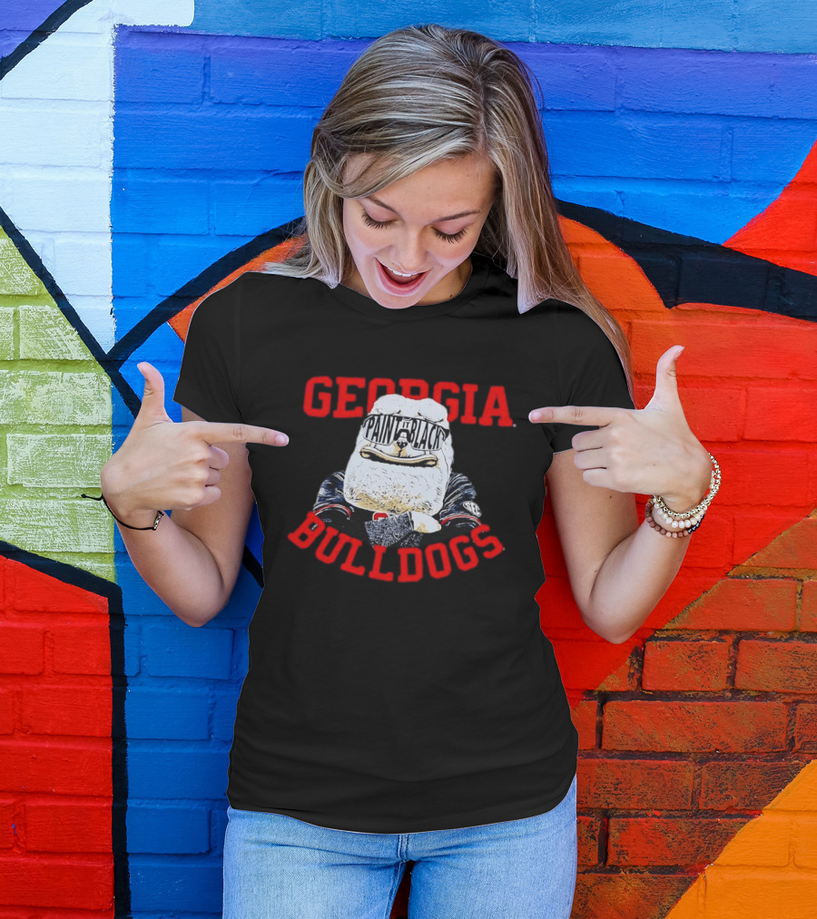 Georgia Bulldogs Paint It Black Bulldog Mascot Baseball T-Shirt