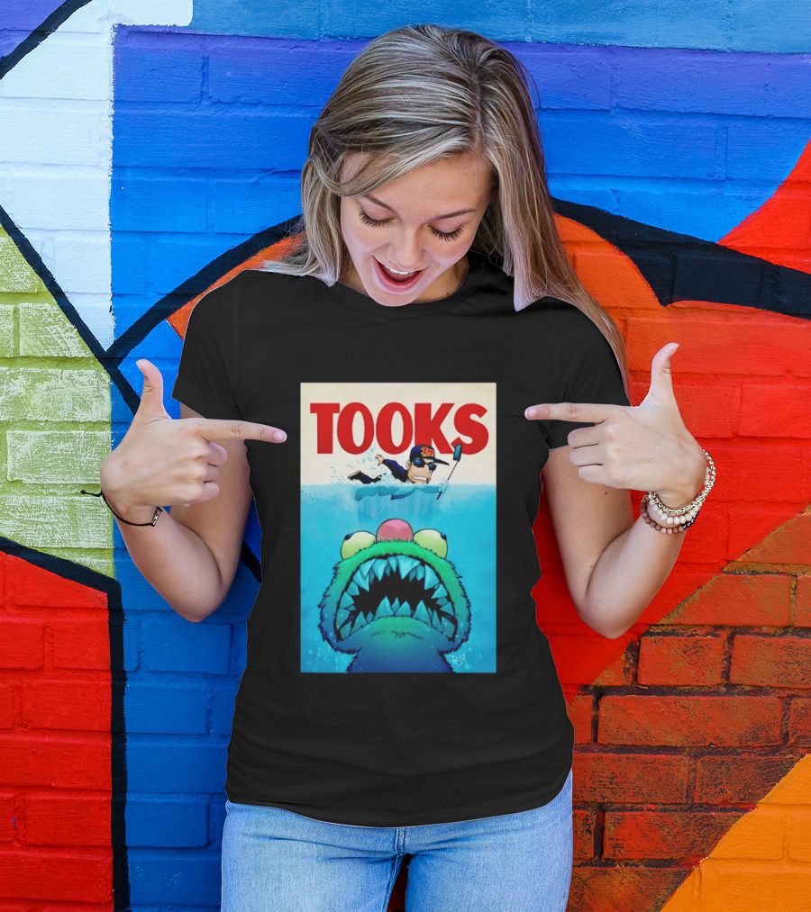TOOKS Cartoon Giant Monster Inspired By Jaws With Diver And Cap T-Shirt