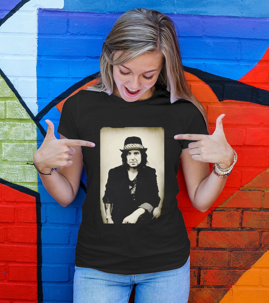Phil Campbell Vintage Style Portrait Wearing Hat T-Shirt