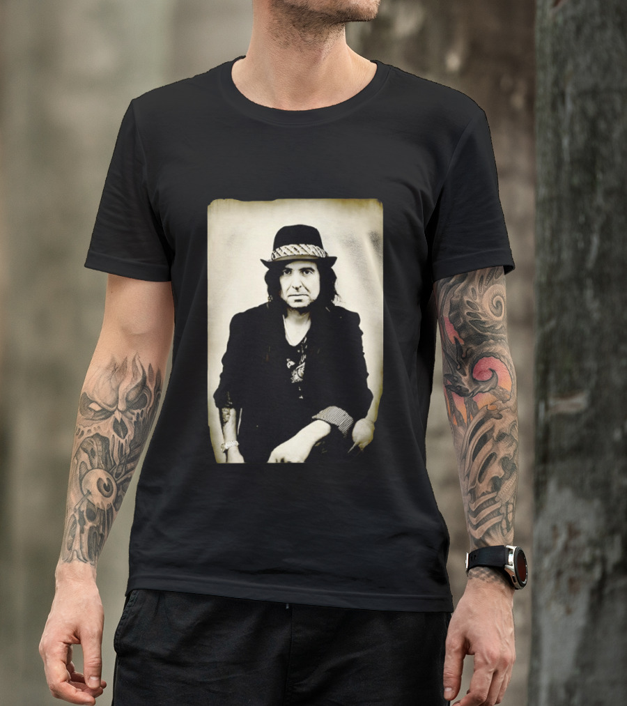 Phil Campbell Vintage Style Portrait Wearing Hat T-Shirt