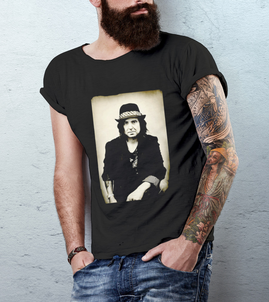 Phil Campbell Vintage Style Portrait Wearing Hat T-Shirt