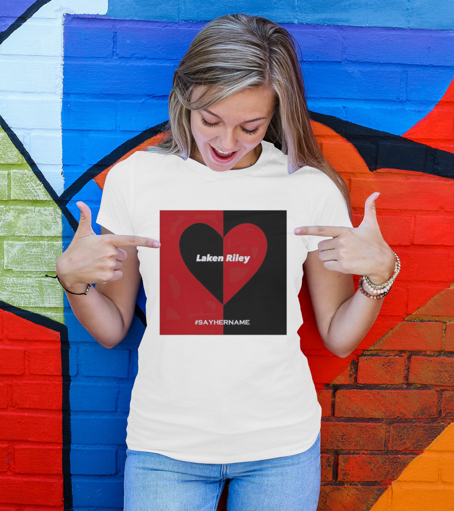 Laken Riley Heart SayHerName Red Black Heart Shape T-Shirt