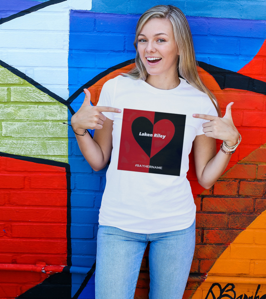 Laken Riley Heart SayHerName Red Black Heart Shape T-Shirt