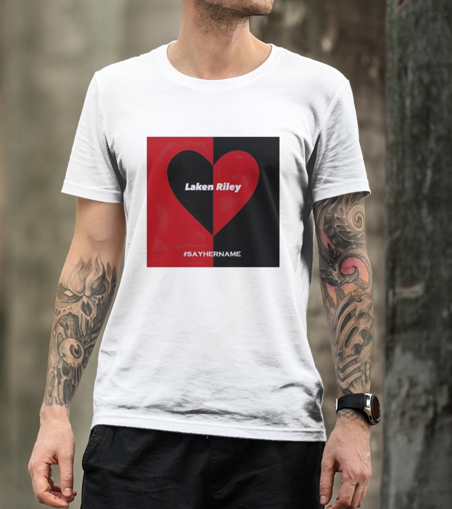 Laken Riley Heart SayHerName Red Black Heart Shape T-Shirt