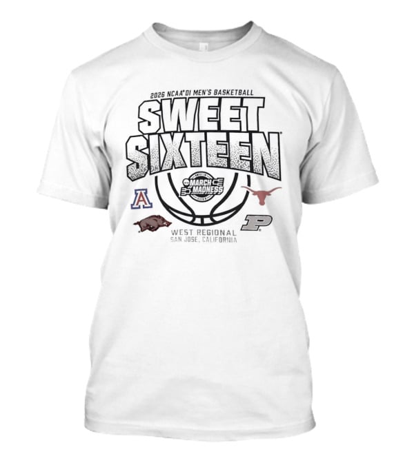 NCAA DI Men's Basketball March Madness Sweet Sixteen 2026 San Jose California West Regional Arizona Longhorns Razorbacks Boilermakers T-Shirt