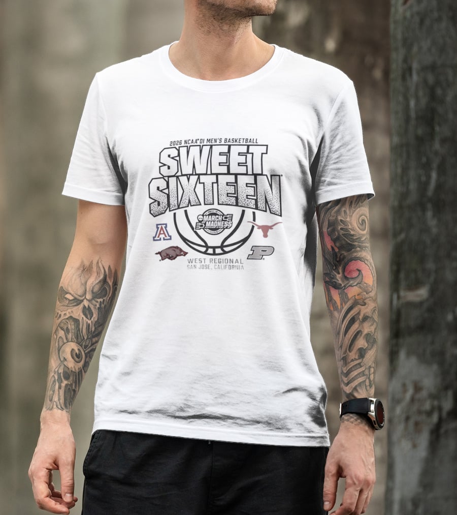 NCAA DI Men's Basketball March Madness Sweet Sixteen 2026 San Jose California West Regional Arizona Longhorns Razorbacks Boilermakers T-Shirt