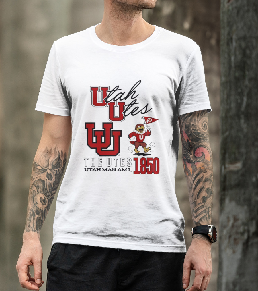 Utah Utes The Utes Utah Man Am I 1850 UU Holding Flag T-Shirt
