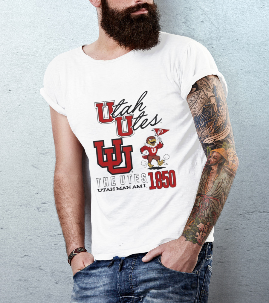 Utah Utes The Utes Utah Man Am I 1850 UU Holding Flag T-Shirt