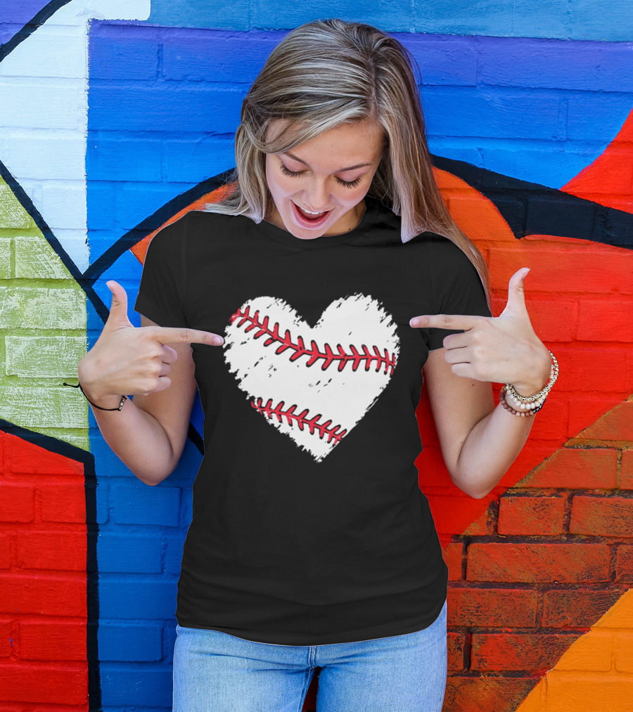 Heart Shaped Baseball Stitching Love Baseball T-Shirt