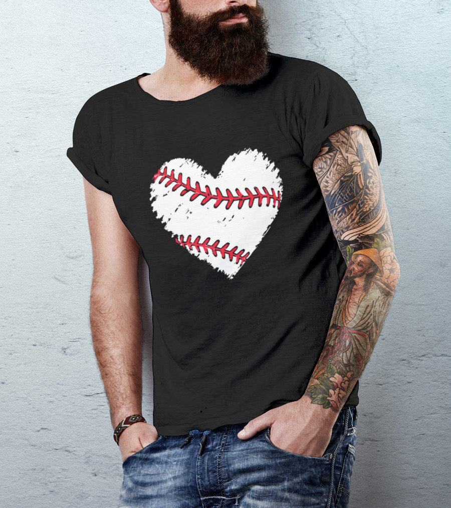 Heart Shaped Baseball Stitching Love Baseball T-Shirt