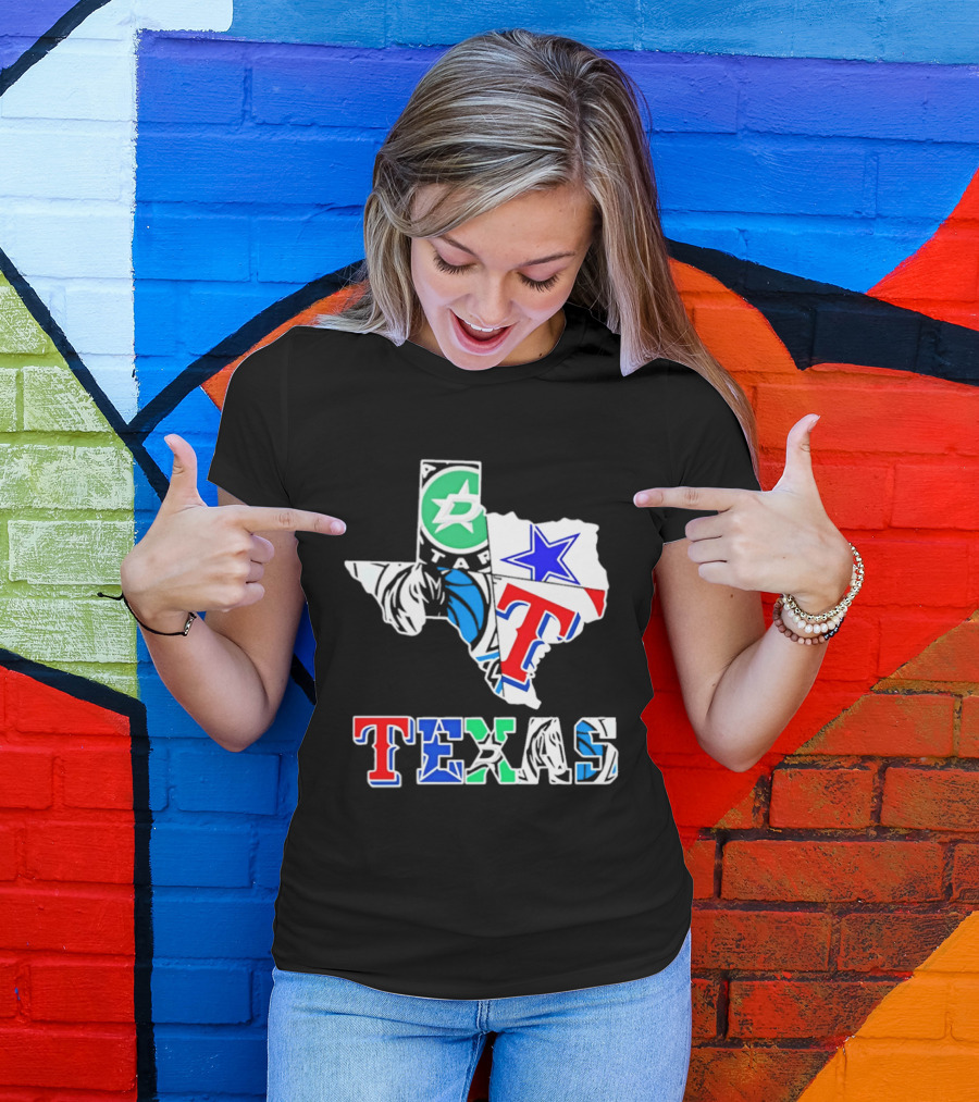 Texas Dallas Stars Mavericks Cowboys Rangers Sports Map T-Shirt
