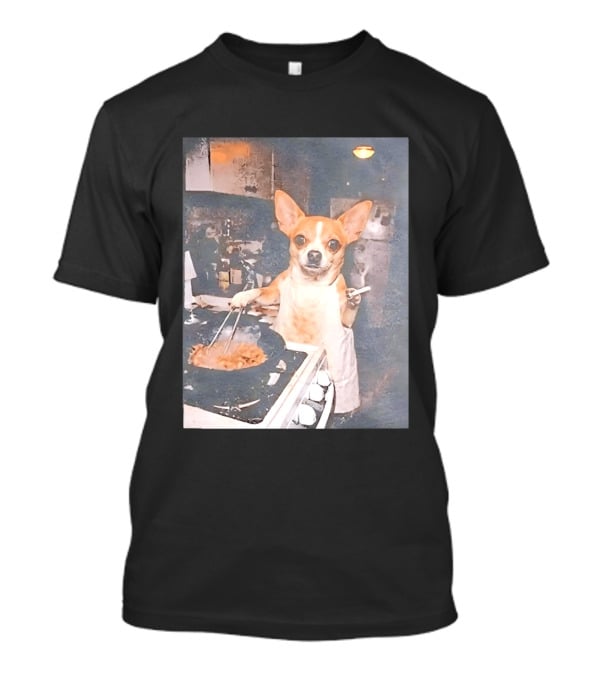 Chihuahua In Apron Cooking While Smoking In Vintage Kitchen Scene T-Shirt