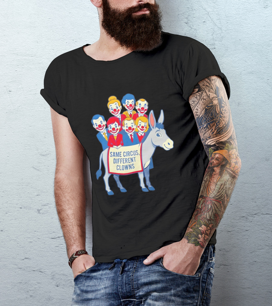 Same Circus Different Clowns Riding A Donkey Clown Faces T-Shirt