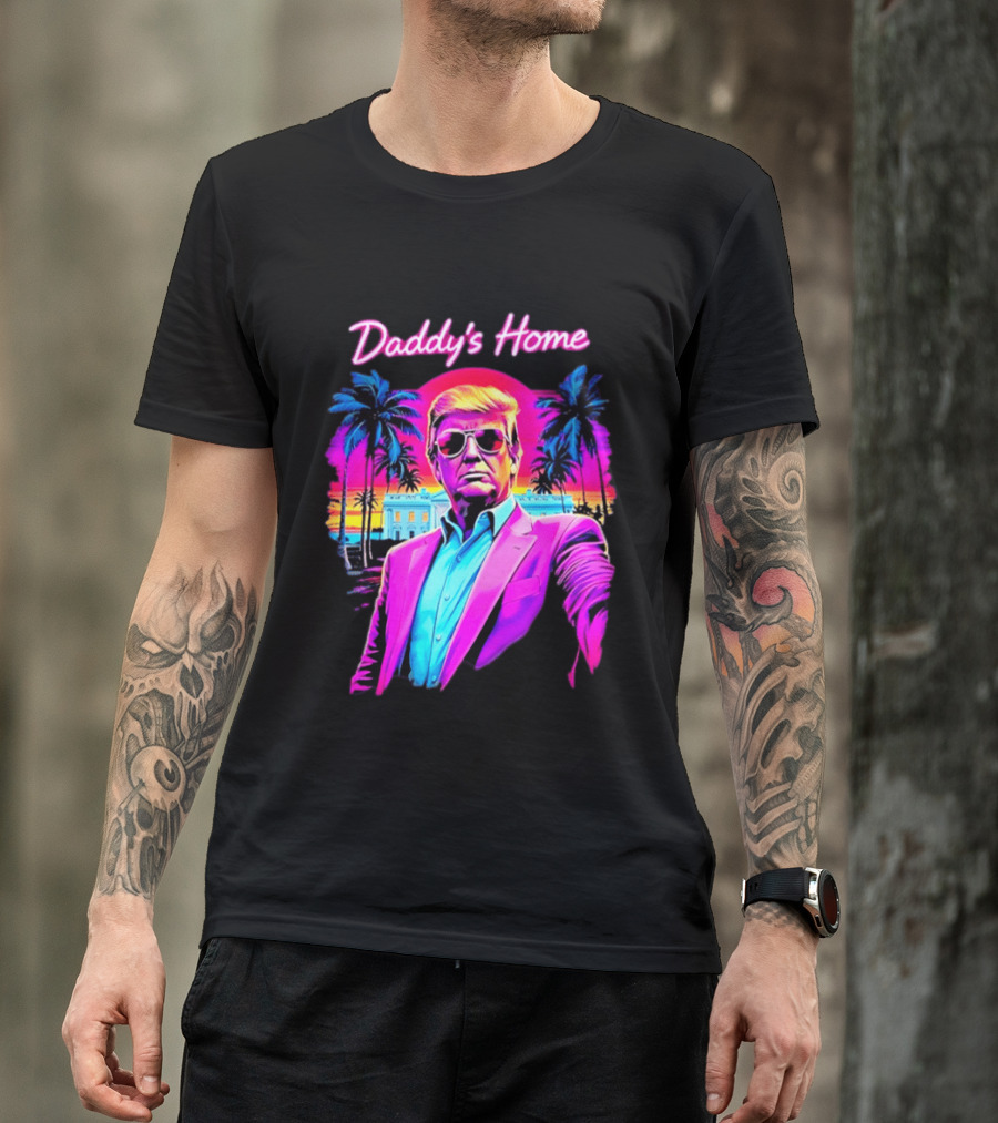 Daddy's Home Donald Trump Synthwave Sunset Beach Scene T-Shirt