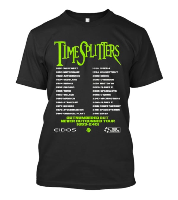 TimeSplitters Eidos Games 1853 2401 World Tour Event Locations List T-Shirt