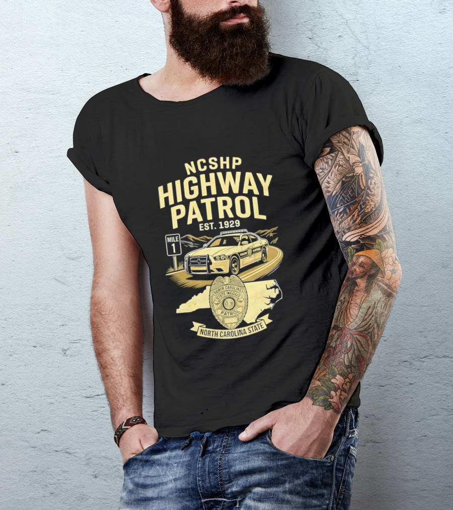 NCSHP Highway Patrol Est. 1929 Scenic Route Car T-Shirt