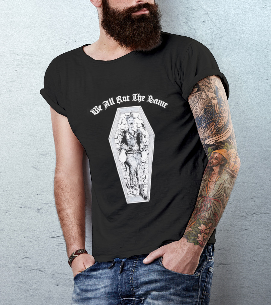 We All Rot The Same Coffin Punk Rock Skeleton Motif T-Shirt