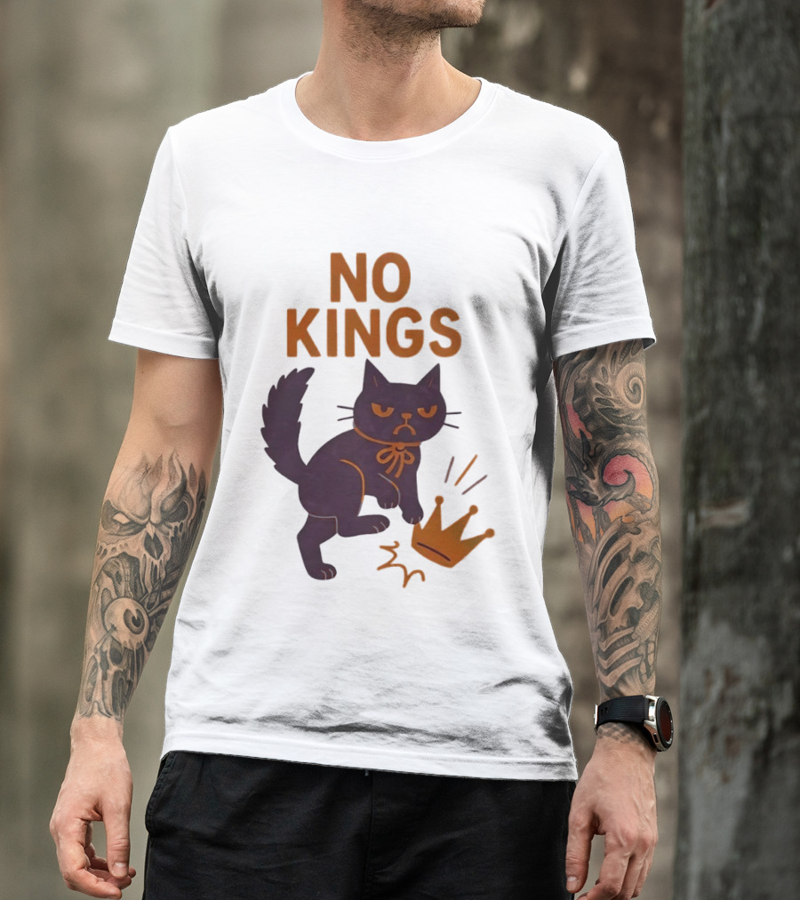 No Kings Black Cat Kicking Crown T-Shirt