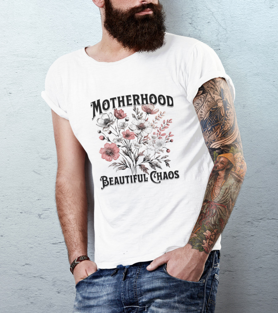 Motherhood Beautiful Chaos Red Floral Blooms T-Shirt