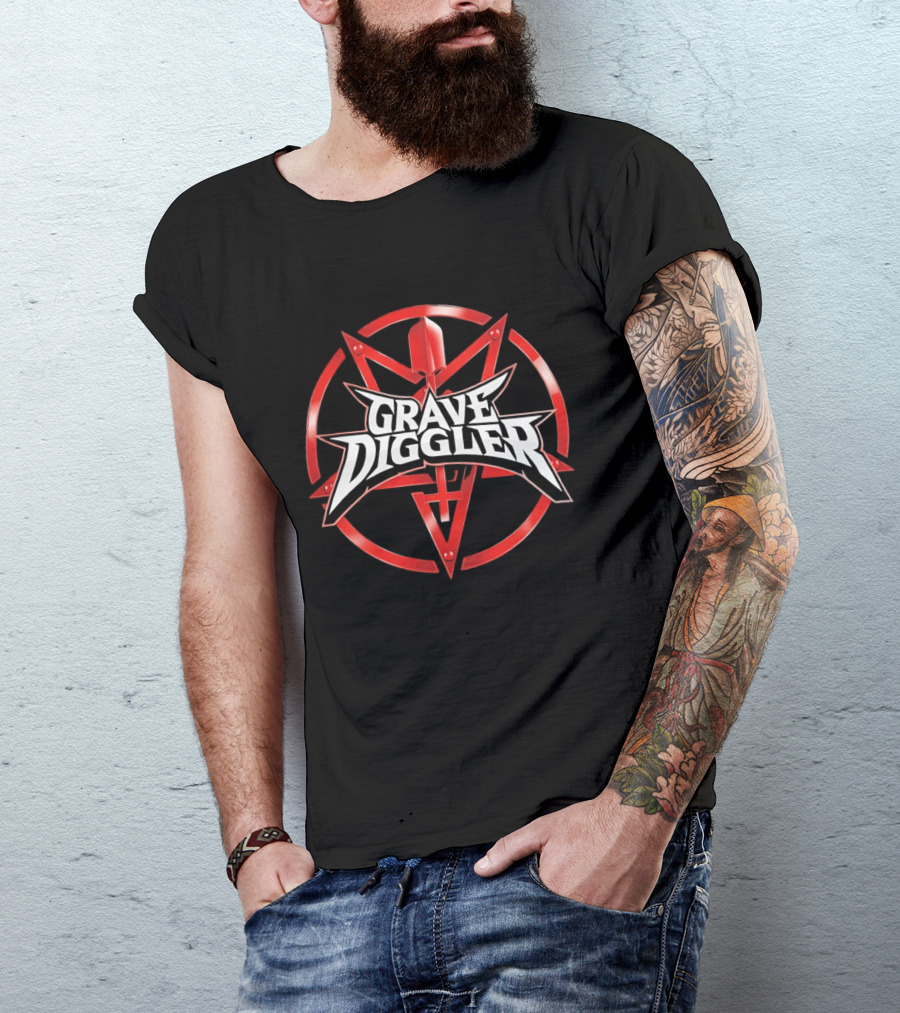 Grave Diggler Red Symbol With Cross And Sword T-Shirt