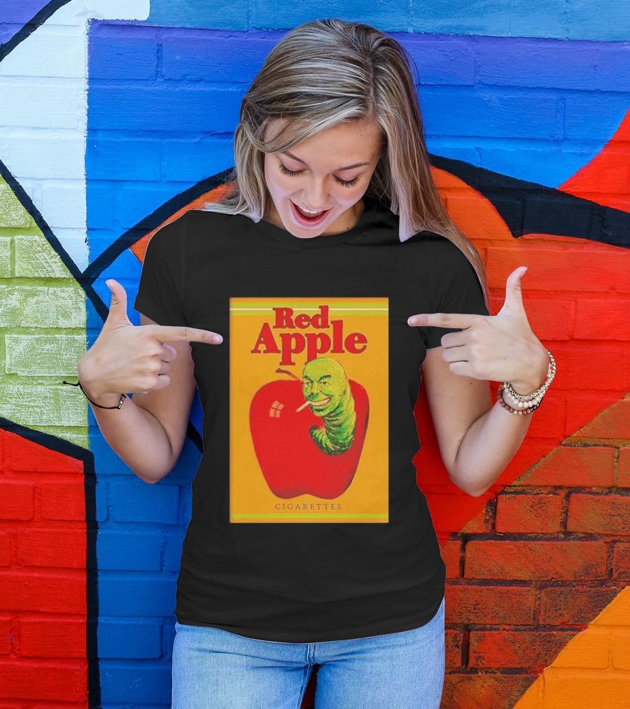 Red Apple Cigarettes Worm Character On Apple T-Shirt