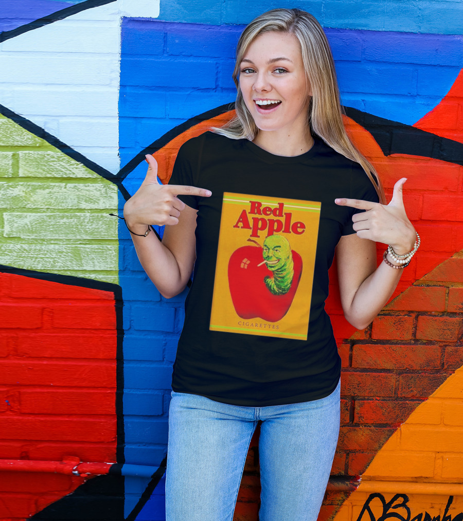 Red Apple Cigarettes Worm Character On Apple T-Shirt