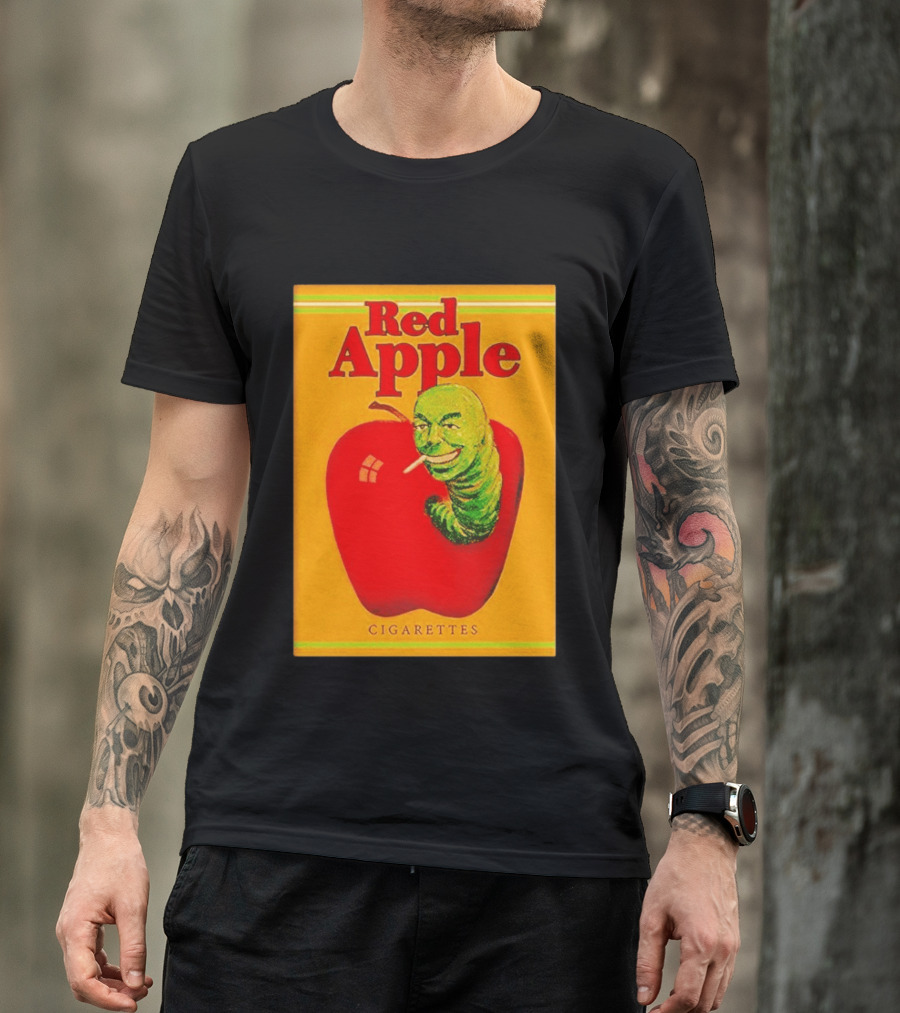 Red Apple Cigarettes Worm Character On Apple T-Shirt
