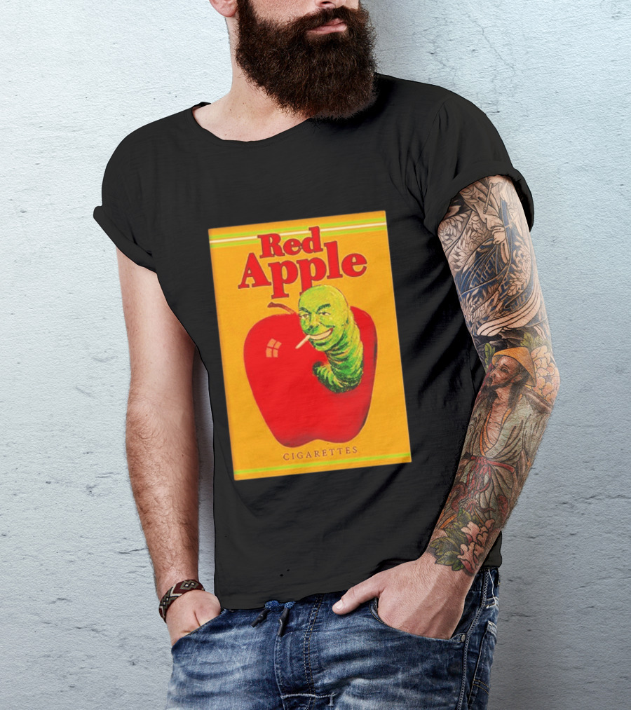 Red Apple Cigarettes Worm Character On Apple T-Shirt