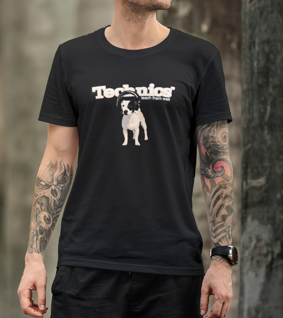 Technics Teach Them Well Puppy With Headphones T-Shirt