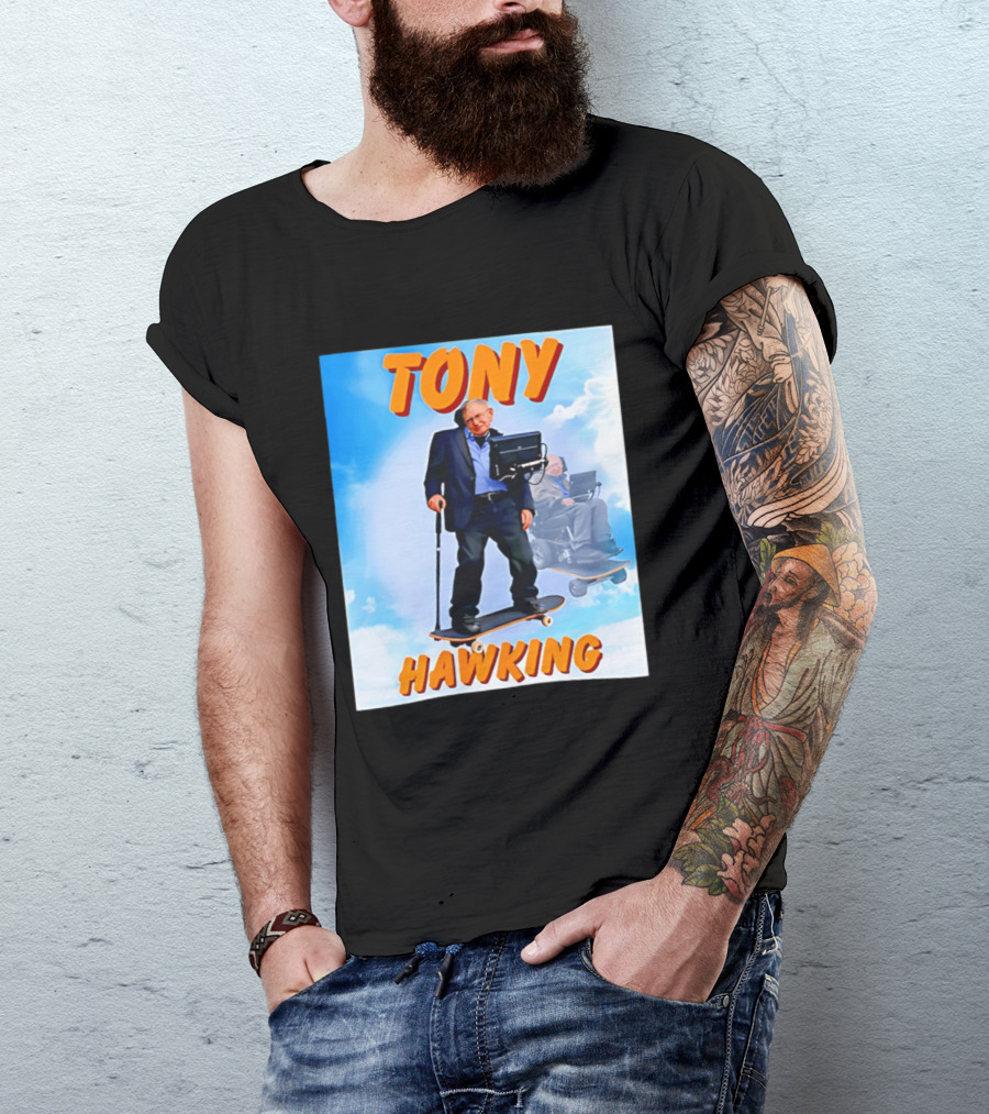 Tony Hawking Skateboard Fusion Surreal Humor T-Shirt
