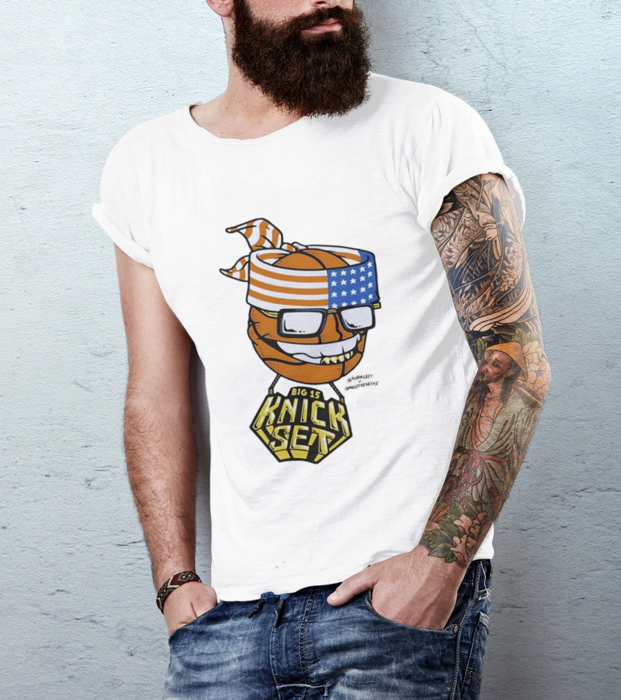 Big 15 Knick Set Basketball Wearing USA Flag Bandana And Glasses T-Shirt