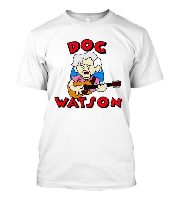 Doc Watson Cartoon Guitar Player Iconic Folk Music Legend T-Shirt