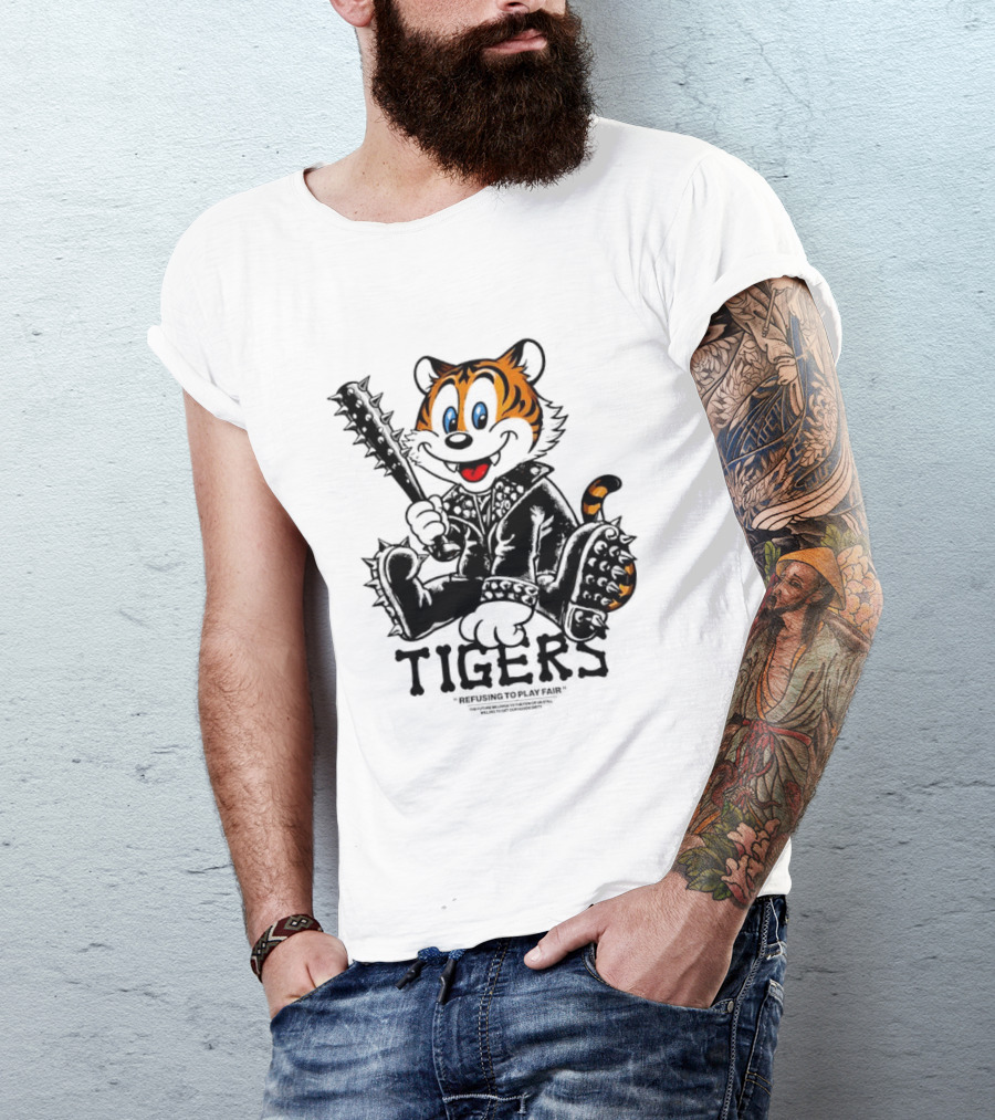 Tigers Playful Cartoon Character With Spiked Bat T-Shirt