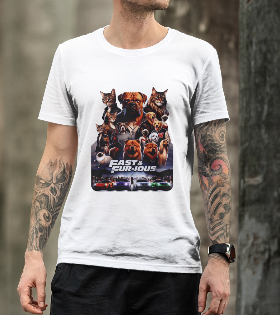 Fast & Fur Ious Dogs And Cats Mashup With Cars T-Shirt