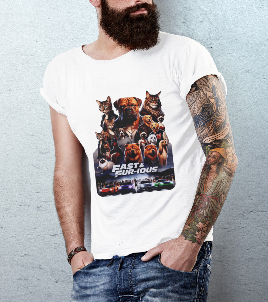 Fast & Fur Ious Dogs And Cats Mashup With Cars T-Shirt