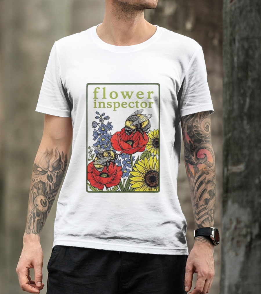Flower Inspector Bees On Poppy Sunflower Bluebell Blossom T-Shirt