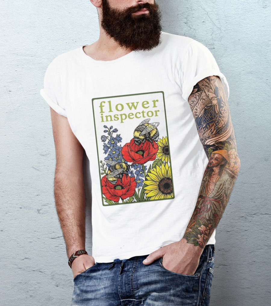 Flower Inspector Bees On Poppy Sunflower Bluebell Blossom T-Shirt