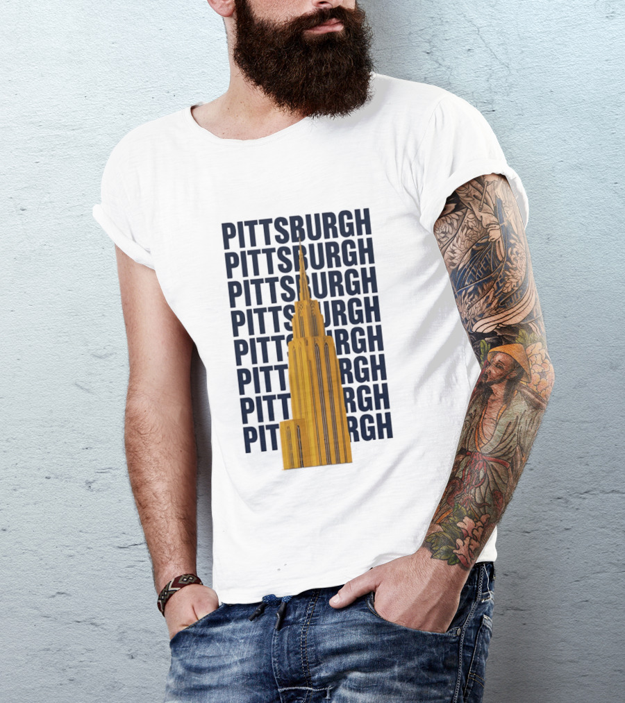 Pittsburgh Golden Tower Repeated Text Cityscape T-Shirt