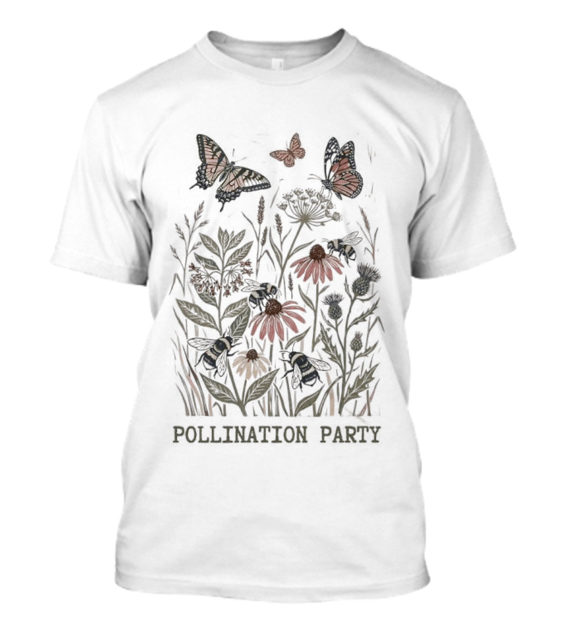 Pollination Party Flower Butterflies And Blooms T-Shirt